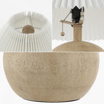Aksel 17.25" Coastal Scandinavian Resin/Iron Sphere LED Table Lamp with Pleated Shade and Pull Chain - JONATHAN Y